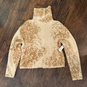 Anthropologie Cream and Tan Turtleneck Sweater